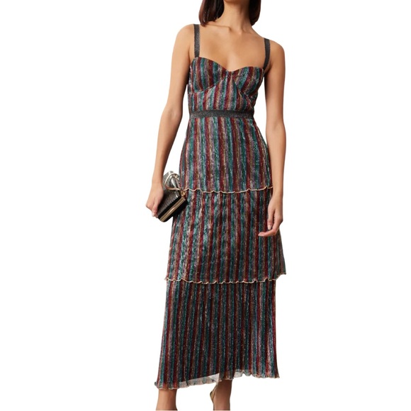 Saylor Aviva Multicolor Rainbow Metallic Striped Dress - Picture 1 of 11